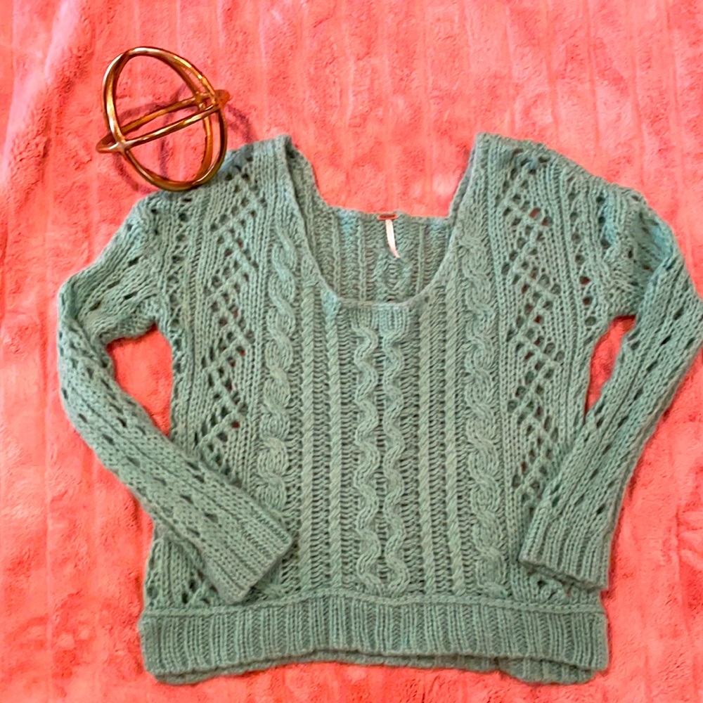 Off the shoulder turquoise oversized sweater
